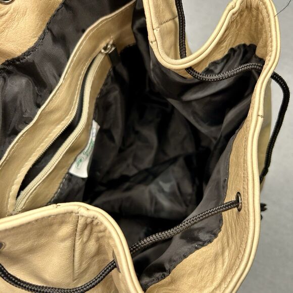 100% Leather Sling Bag / Backpack Fringed in Cream Made in Mexico